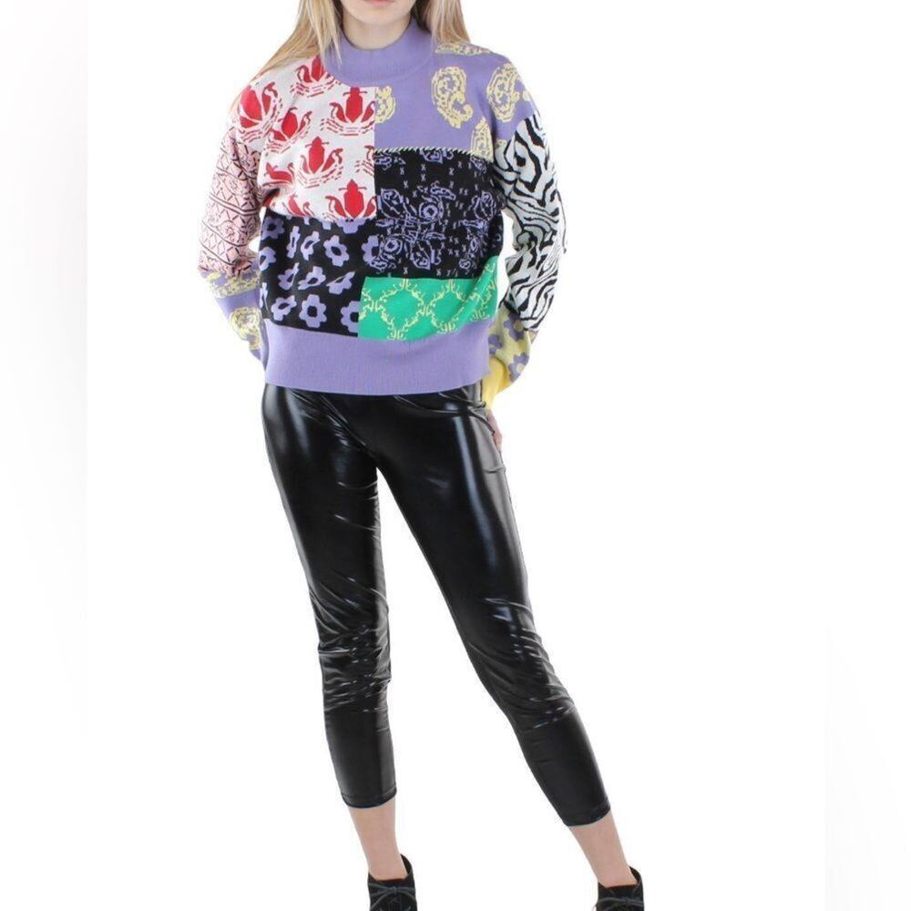 BB DAKOTA X STEVE MADDEN COLORBLOCK PRINT TURTLENECK SWEATER SIZE S
